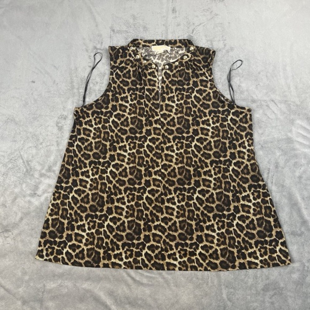 Michael‎ Michael Kors Animal Print Blouse Women's Size L Gold Stud Neckline